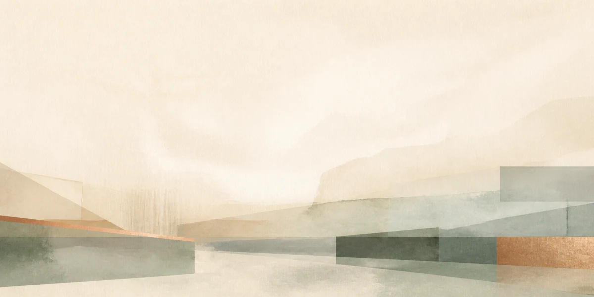 Warm ivory, sage, and copper abstract architecture