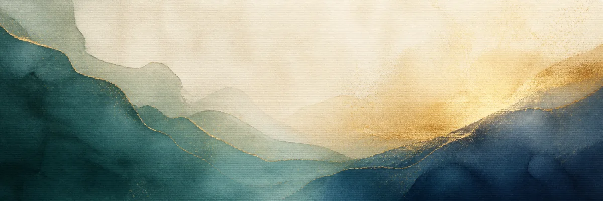 Deep teal and restrained gold abstract landscape